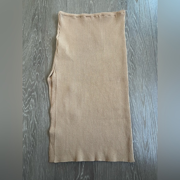 Topshop Ribbed Midi Skirt Bodycon High Waist Slit - Picture 2 of 6